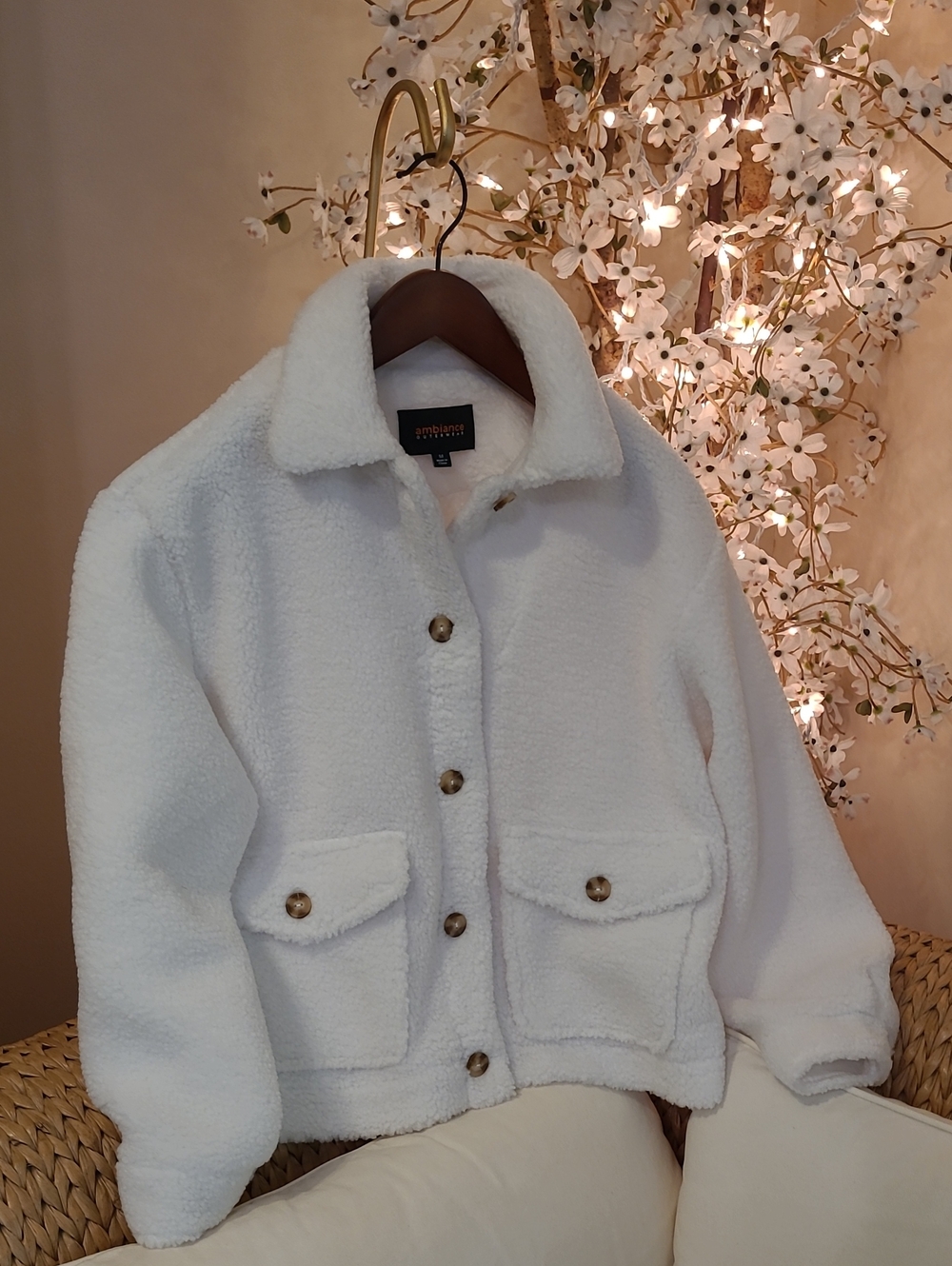 Ambiance Cream Teddy Sherpa Jacket with Button Pockets